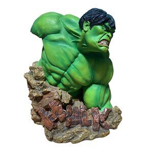 Marvel Hulk Resin Statue Bust Green With Rock Base Collectible Display 8 Inches